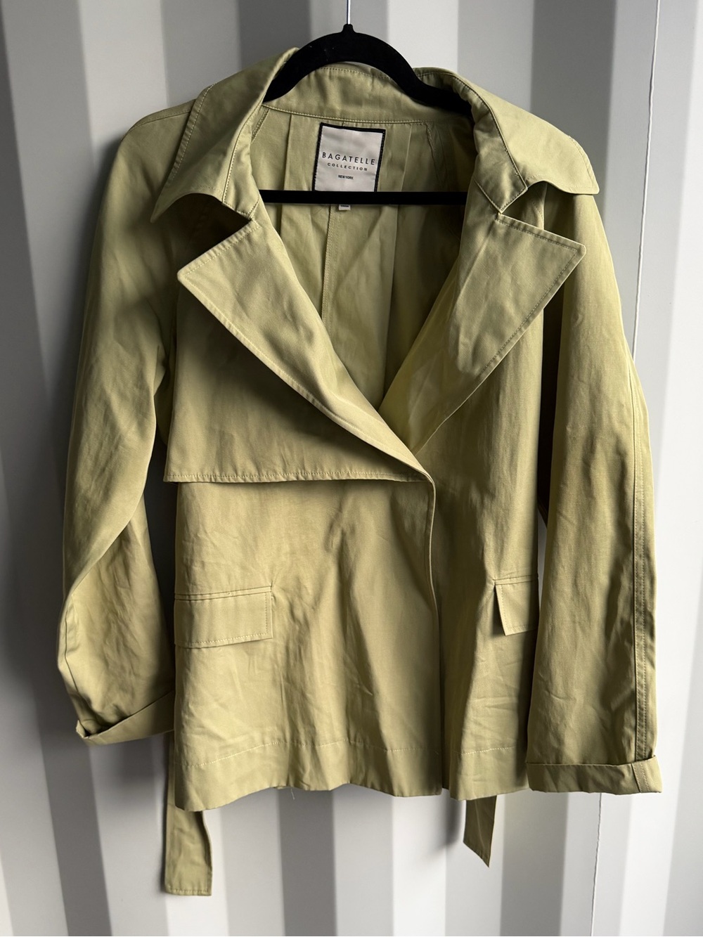 Bagatelle Collection Sage Green Belted Trench Jacket Size M